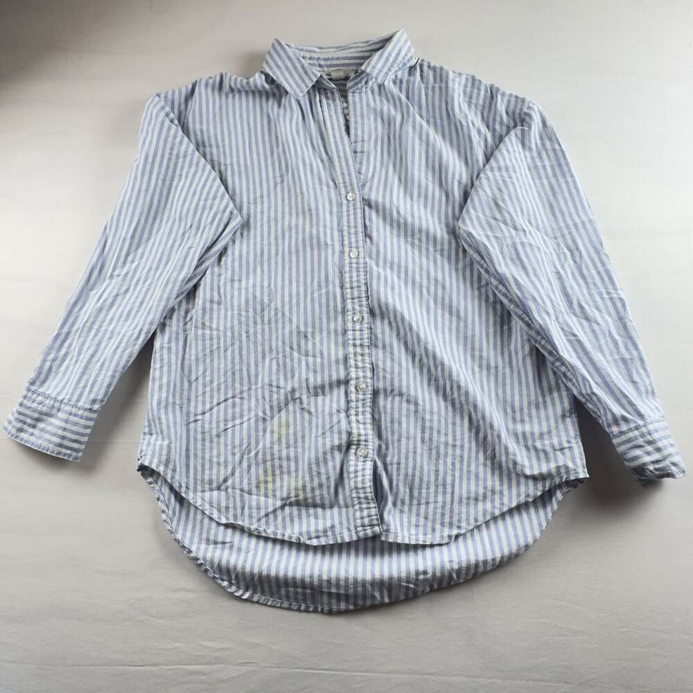 beachlunchlounge Collection Women's Blue and White Striped Long Sleeve Button Do